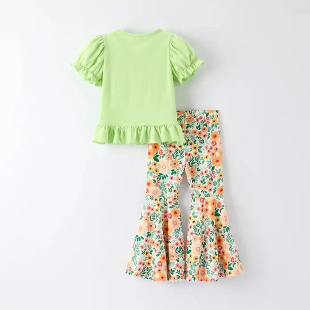 NEW Boutique Floral Pumpkin Shirt & Bell Bottoms Girls Outfit Set